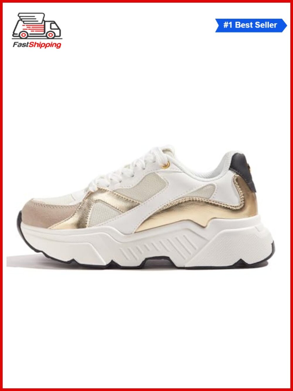 ✨Belos Women Platform Chunky Dad Sneakers Faux Leather Walking Shoes